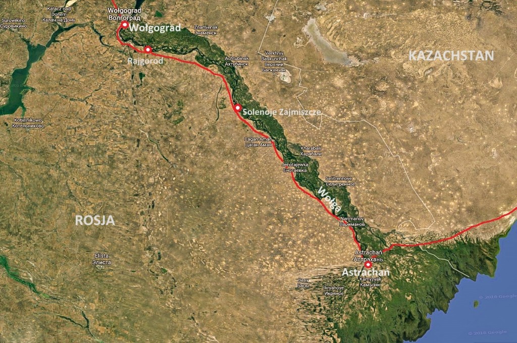 Mapa dolnej Wolgi Wołgo – Achtubińskiej Terasy Zalewowej (Волго-Ахтубинская пойма)