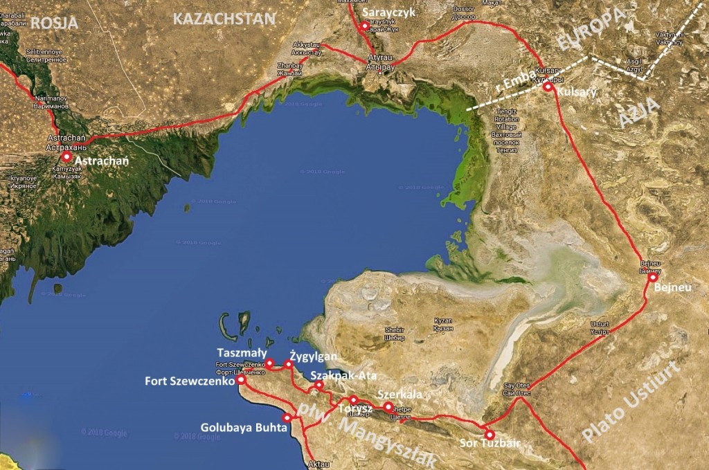 Mapa morze kaspijskie Kazachstan