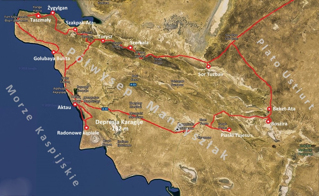 Mapa polwyspu Mangistau