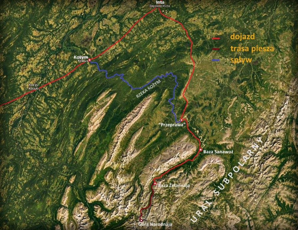 mapa wyprawy na Ural Subpolarny